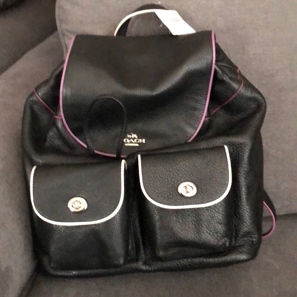 Coach Black Backpack with purple piping